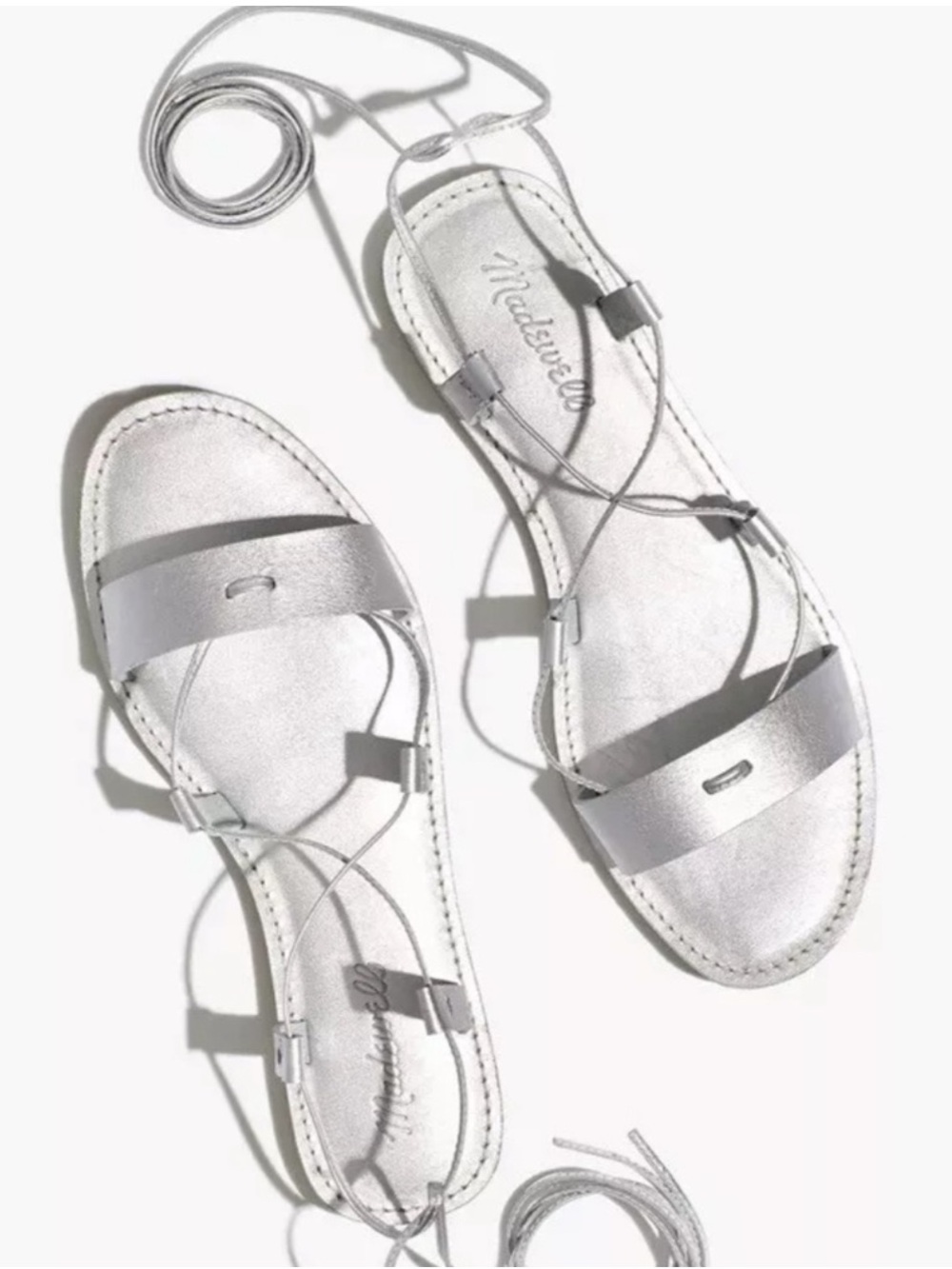 NEW Madewell Boardwalk Lace Up Silver Sandals Sz 9